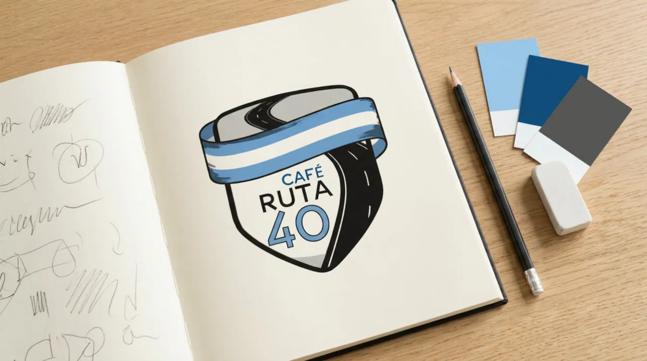 Café Ruta 40: del boceto a lápiz al logotipo terminado.