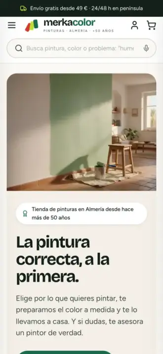 Web de Merkacolor en el móvil