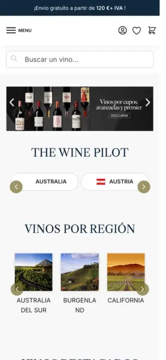Web de The Wine Pilot en el móvil