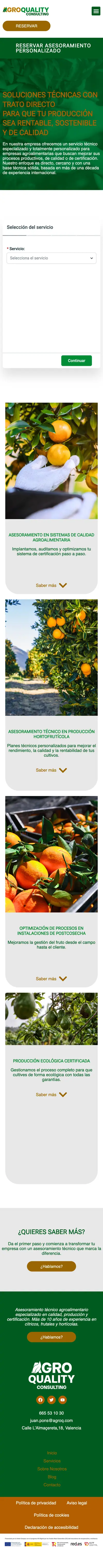 AgroQuality · Reservar asesoramiento · Móvil