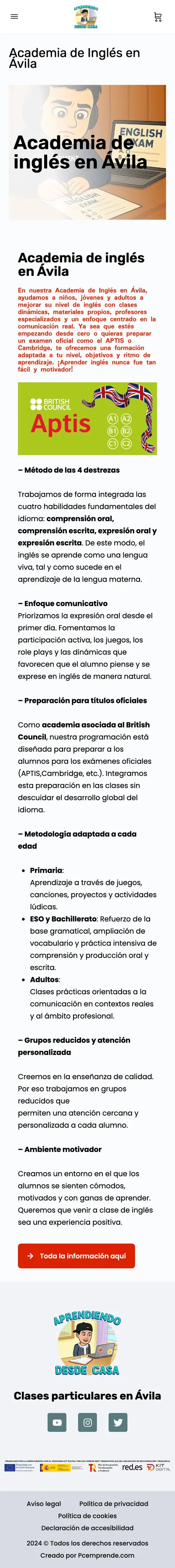 Clases Particulares en Ávila · Versión en inglés · Móvil