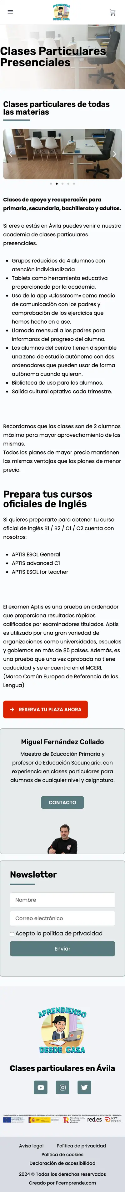 Clases Particulares en Ávila · Clases particulares presenciales · Móvil