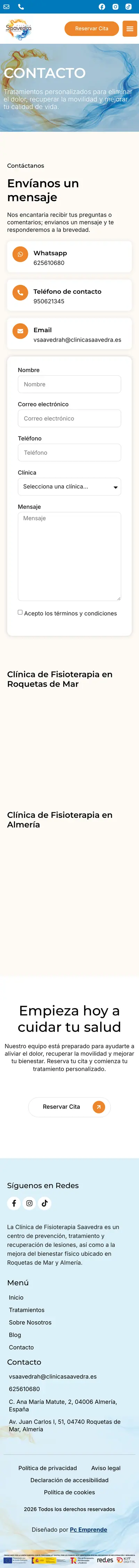 Clínica de Fisioterapia Saavedra · Contacto · Móvil