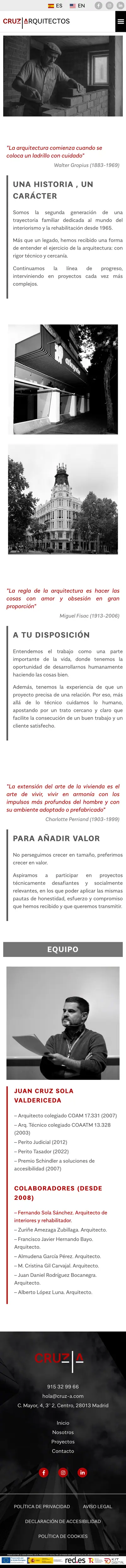 Cruz Arquitectos · Nosotros · Móvil