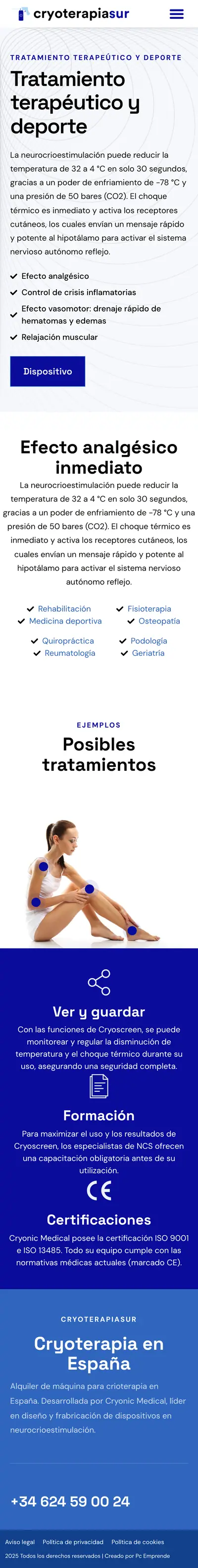 Cryoterapiasur · Terapeútica y deporte · Móvil