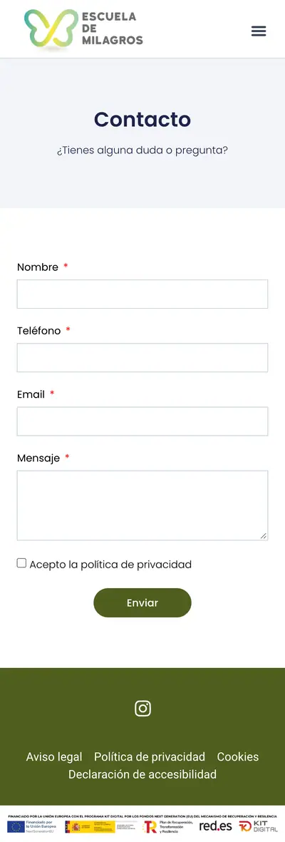 Escuela de Milagros · Contacto · Móvil