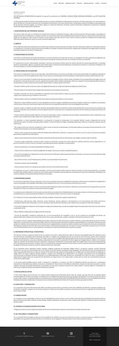 Esteban Sola · Aviso legal (antes)