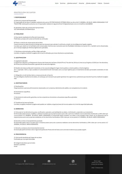 Esteban Sola · Protección de datos (antes)