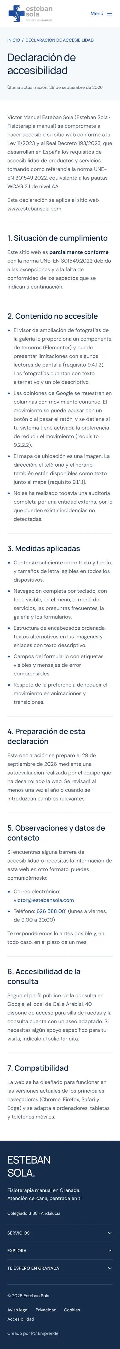 Esteban Sola · Accesibilidad · Móvil
