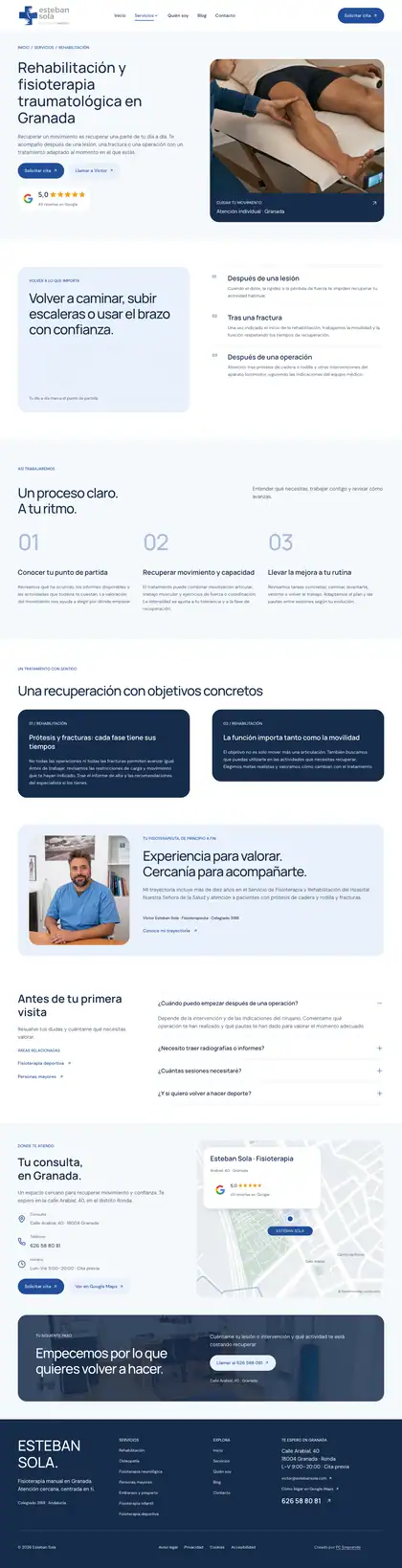 Esteban Sola · Rehabilitación