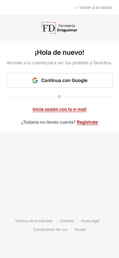 Ferretería Droguemar · Mi cuenta · Móvil