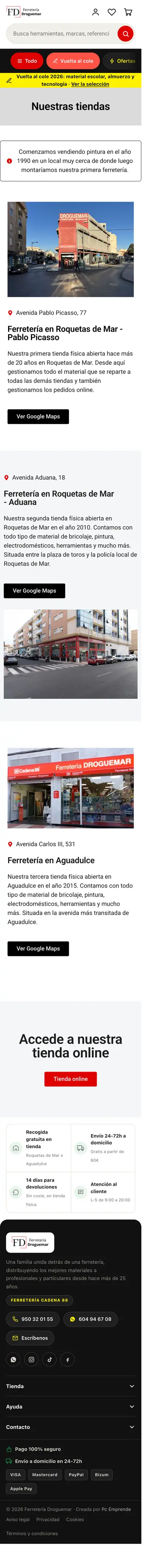 Ferretería Droguemar · Nuestras tiendas · Móvil