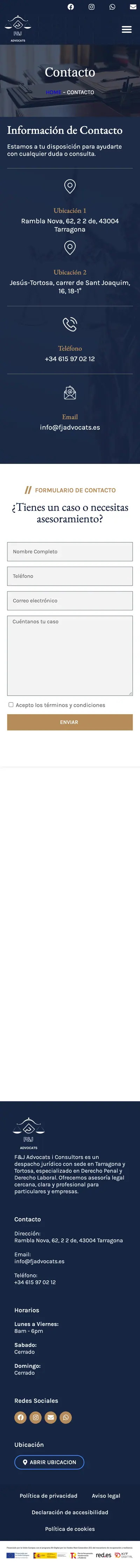 F&J Advocats i Consultors · Contacto · Móvil