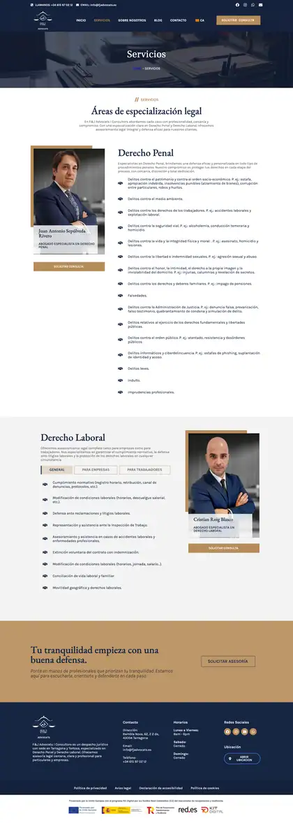 F&J Advocats i Consultors · Servicios