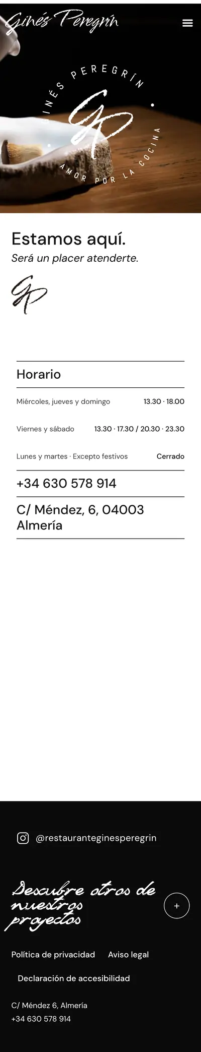 Restaurante Ginés Peregrín · Contacto · Móvil