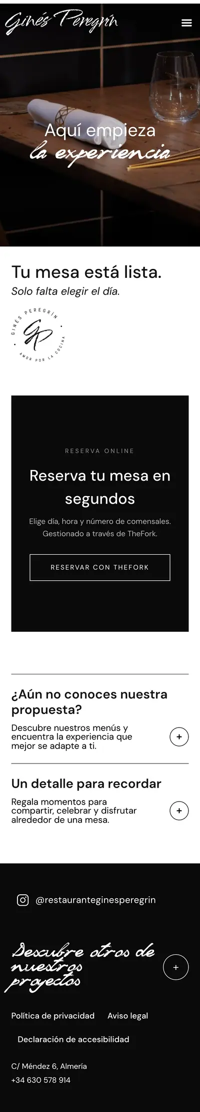 Restaurante Ginés Peregrín · Reserva · Móvil