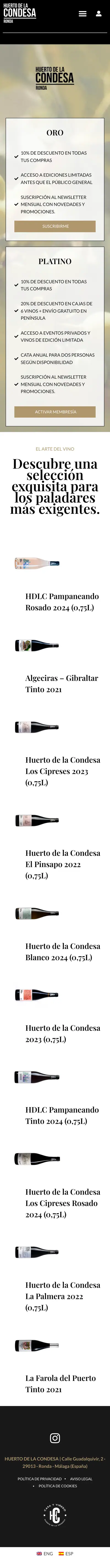 Huerto de la Condesa · Club del Vino · Móvil