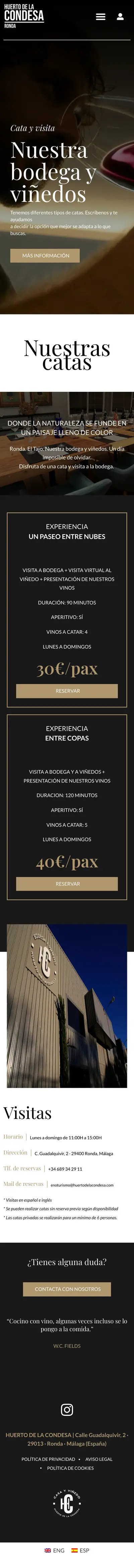 Huerto de la Condesa · Enoturismo · Móvil