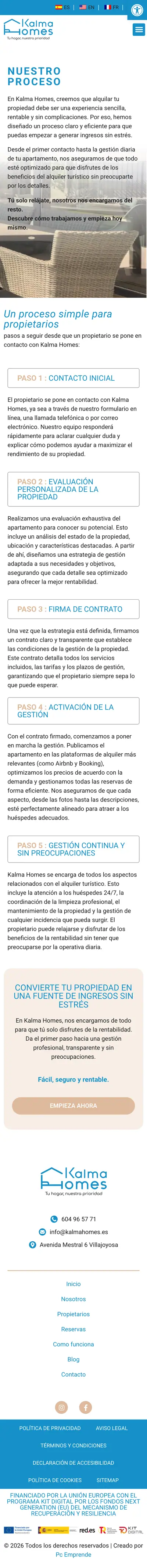 Kalma Homes · Como funciona · Móvil