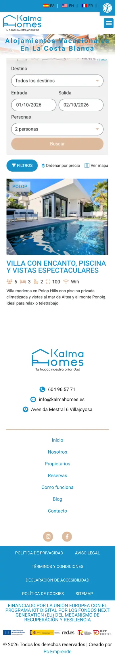 Kalma Homes · Reservas · Móvil