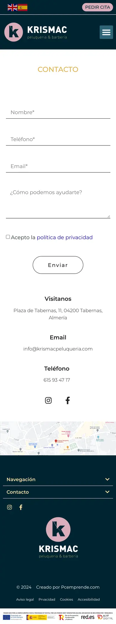 Krismac Peluquería · Contacto · Móvil