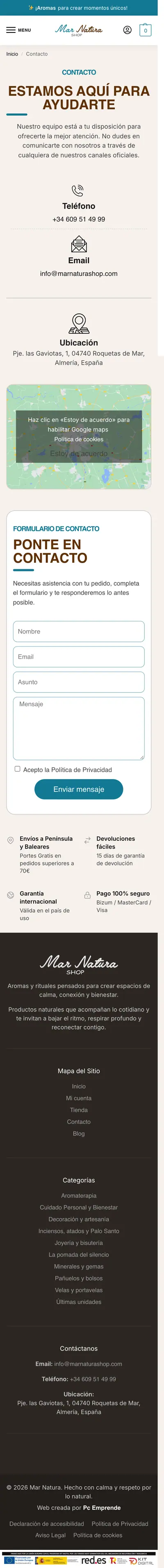 Mar Natura Shop · Contacto · Móvil
