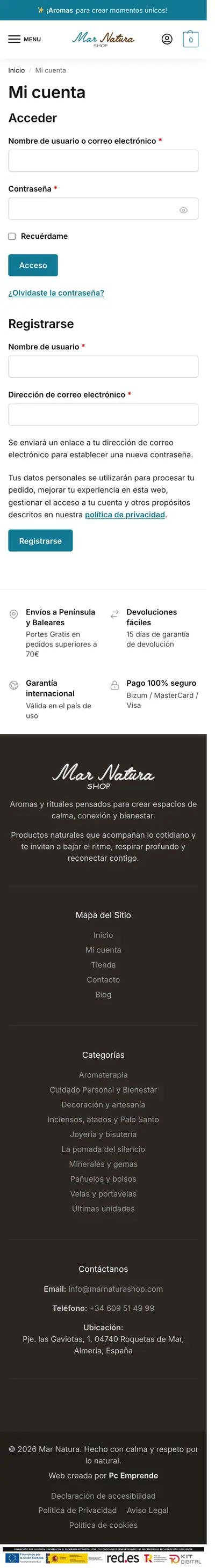 Mar Natura Shop · Mi cuenta · Móvil