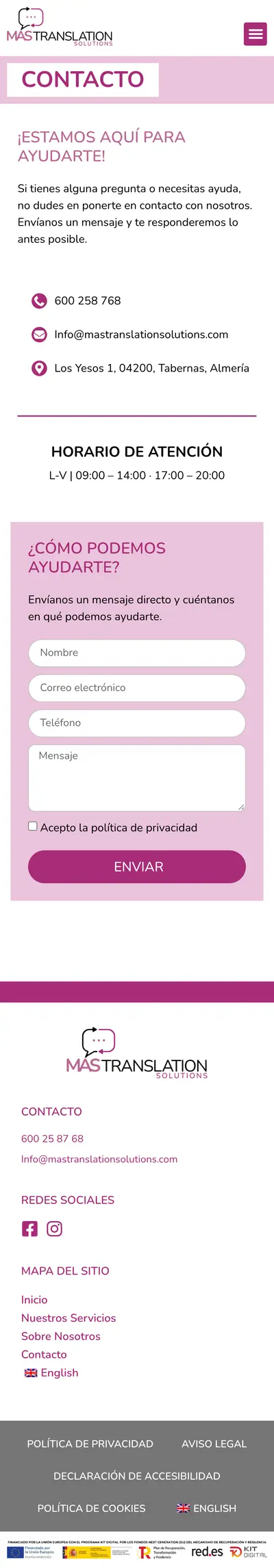 Màs Translation Solutions · Contact us · Móvil