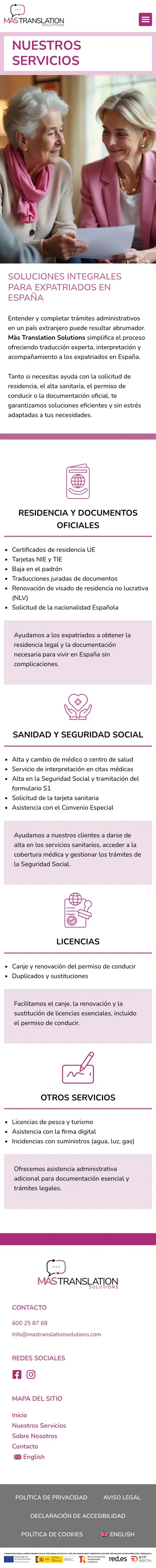 Màs Translation Solutions · Nuestros Servicios · Móvil