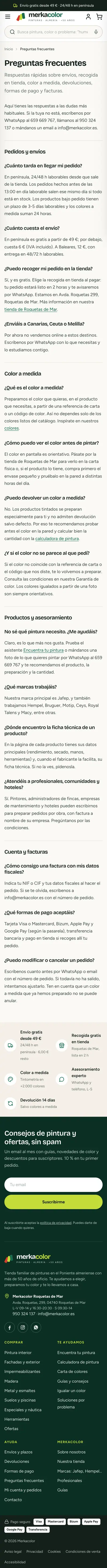 Merkacolor · Preguntas frecuentes · Móvil