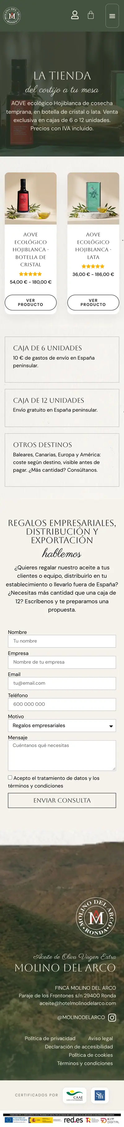 Molino del Arco · Tienda · Móvil