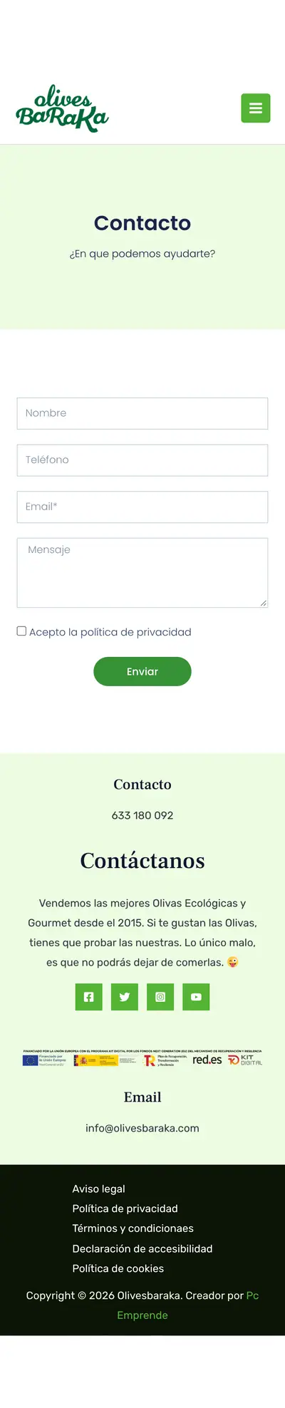 Olives Baraka · Contacto · Móvil