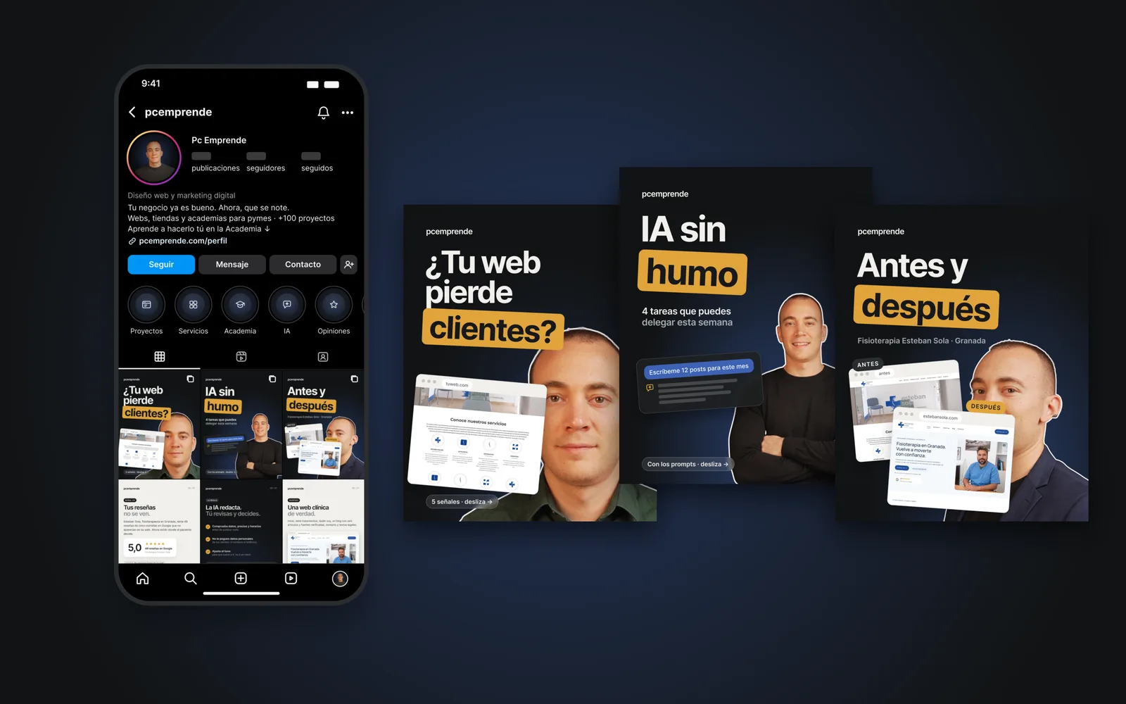 Pc Emprende · Perfil y carruseles de Instagram