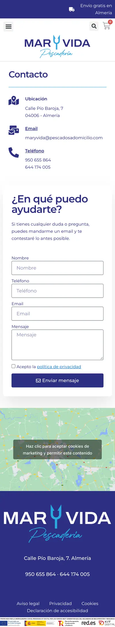 Pescadería Mar y Vida · Contacto · Móvil