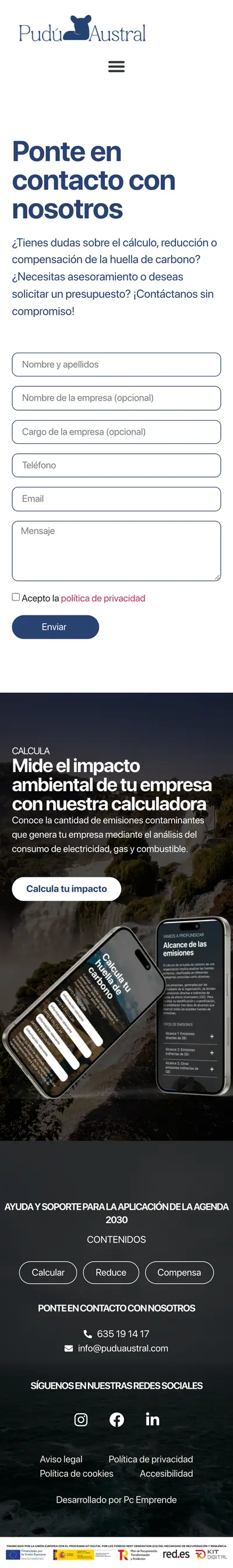 Pudu Austral · Contacto · Móvil