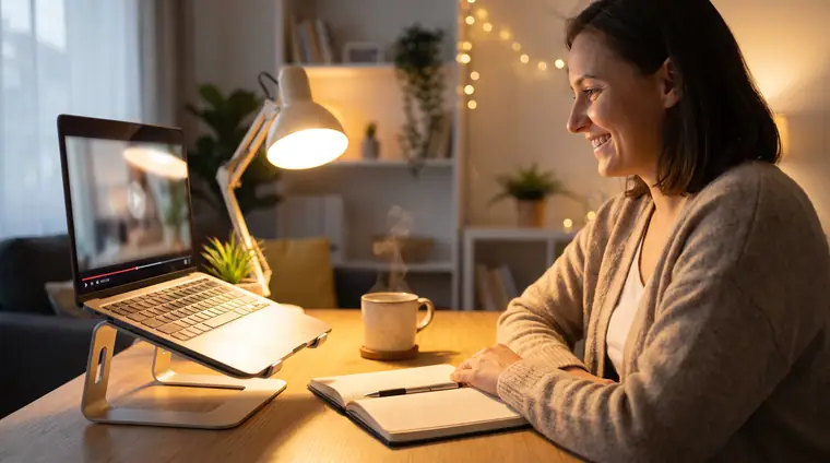 Alumna siguiendo una lección online desde casa