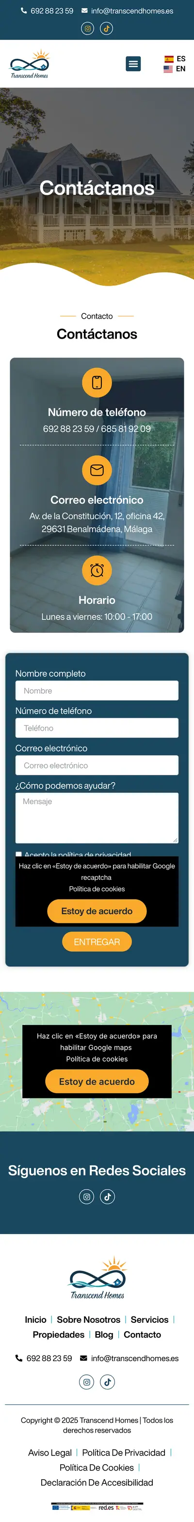 Transcend Homes · Contacto · Móvil