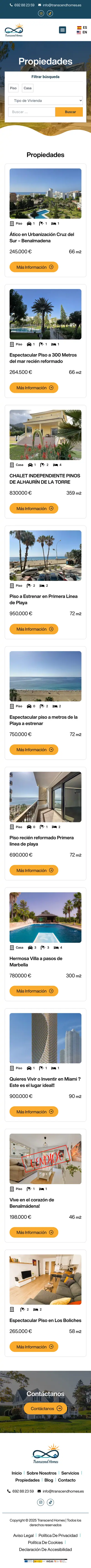 Transcend Homes · Propiedades · Móvil