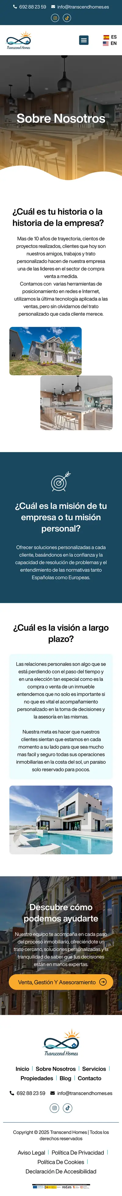 Transcend Homes · Sobre nosotros · Móvil