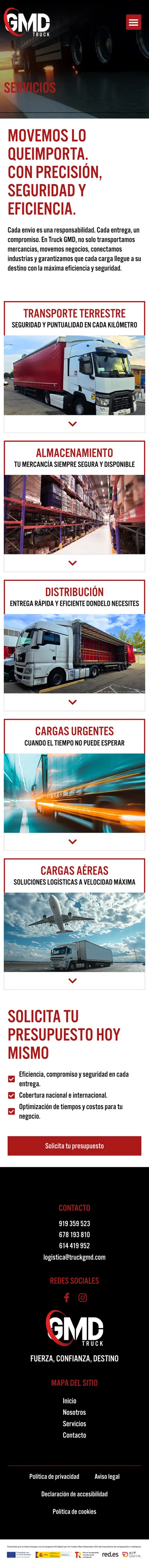 Truck GMD · Servicios · Móvil